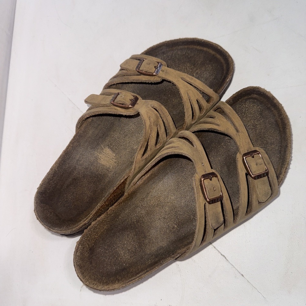Birkenstock Womens Granada Taupe Birko Flor Sandals Slides Size 39/40 US 8/9 - Picture 2 of 14